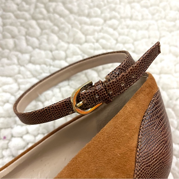 Franco Sarto Denise Sandy Brown Suede Emboss Snakeskin Mary Jane Heel Size 9 - Picture 6 of 11